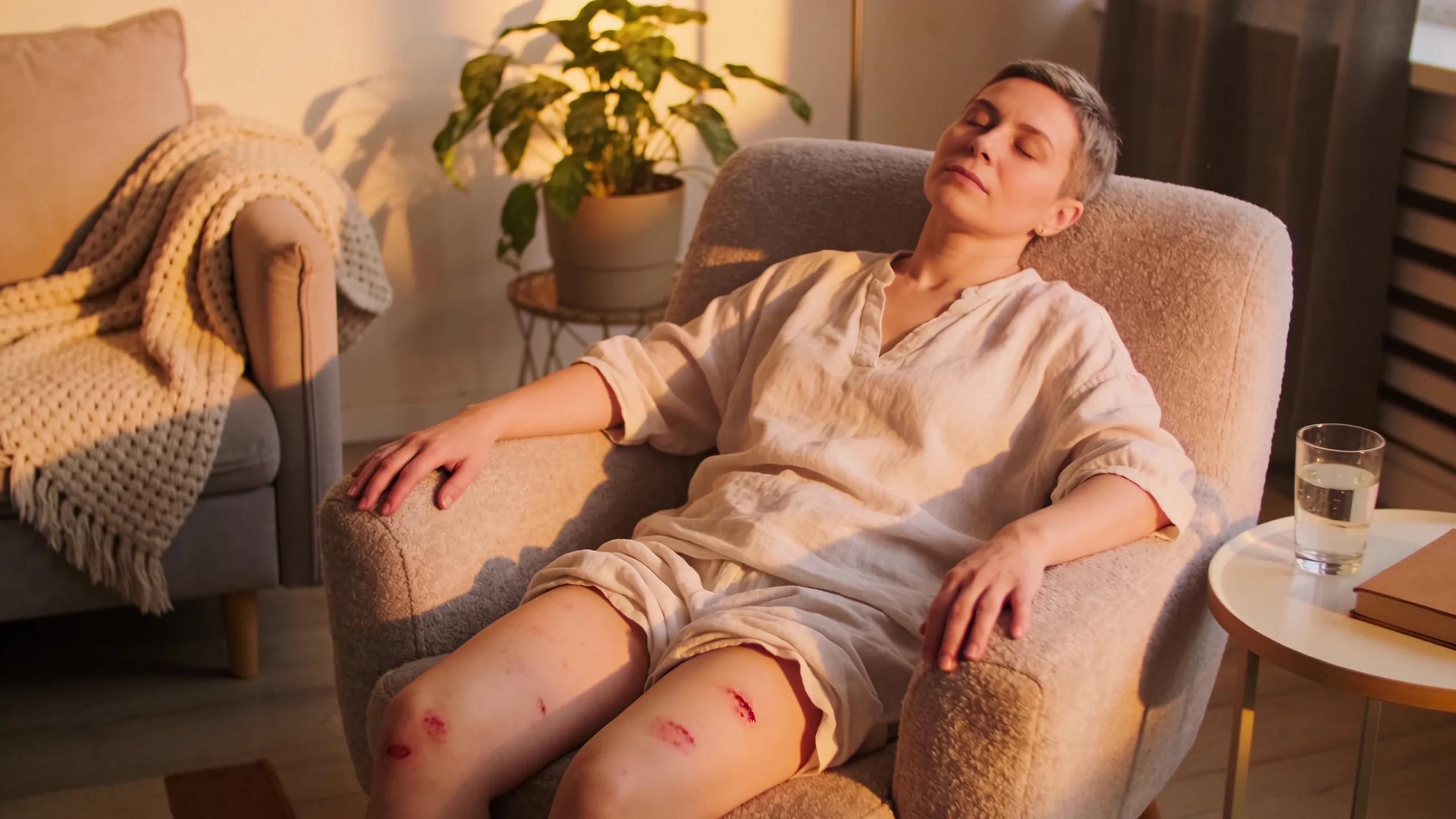 Relaxed individual at home showing minimal recovery signs post-tattoo removal treatment