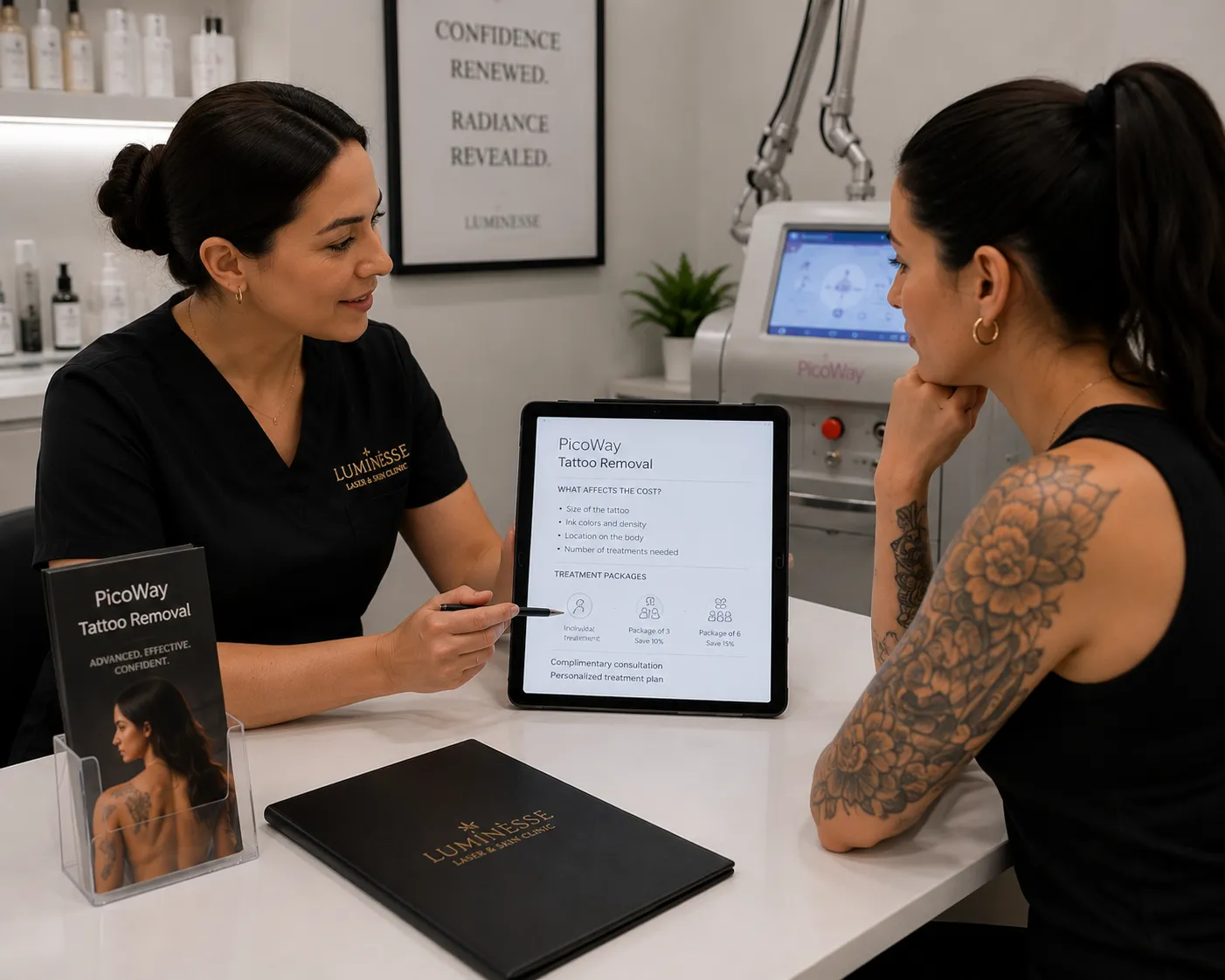 Front desk consultation discussing financing and payment options