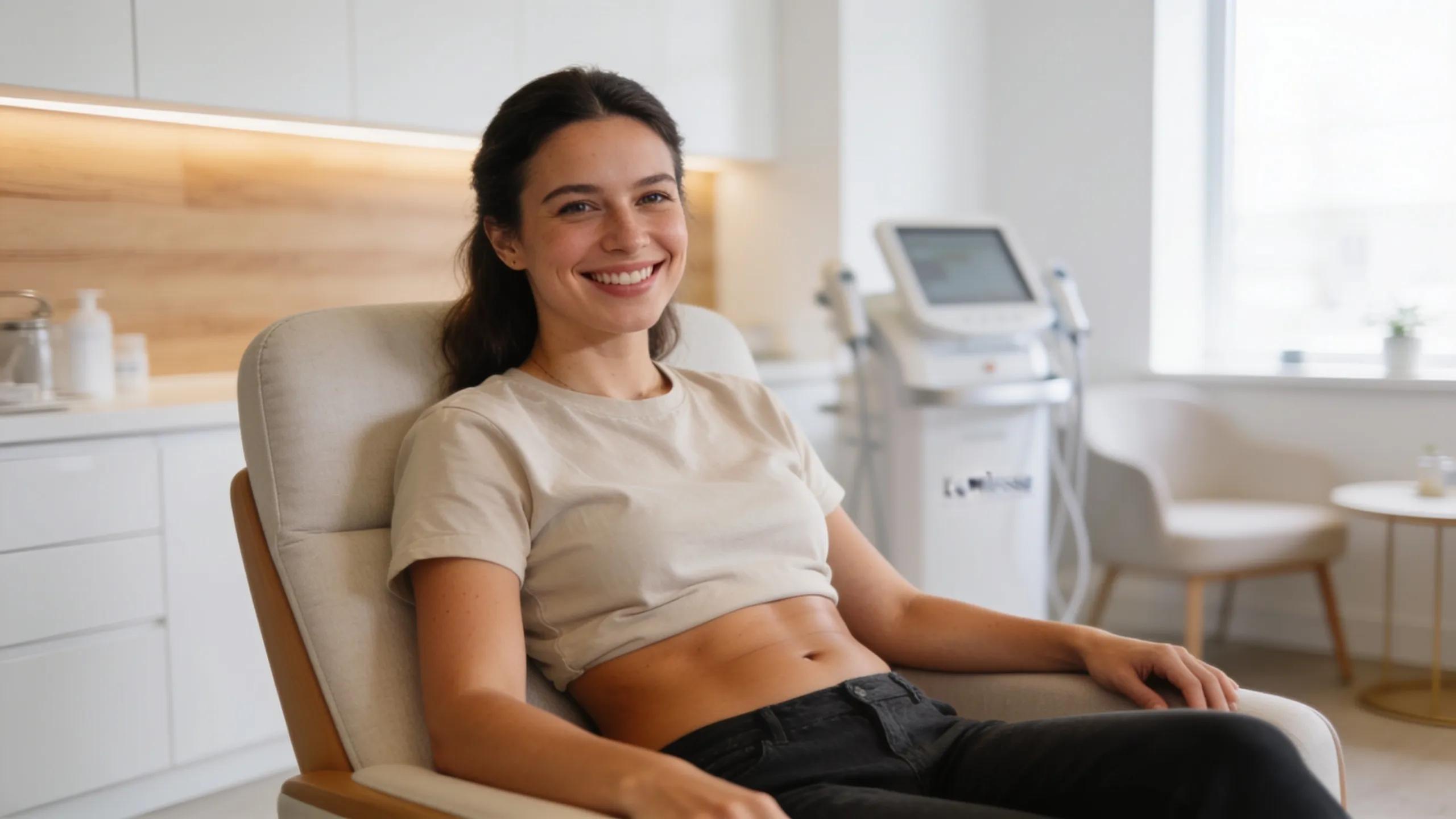 Happy patient post truSculpt® iD treatment in a serene Ottawa clinic setting.